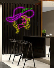 Load image into Gallery viewer, Cowgirl neon sign, girl in a cowboy hat led neon light,woman with a star earring light up sign