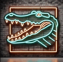 Load image into Gallery viewer, Crocodile Head Framed Neon Sign, Alligator neon sign, Reptile portrait neon sign