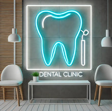 Load image into Gallery viewer, Dental clinic neon sign, tooth neon sign, dentist office neon sign, dental clinic neon sign, orthodontist neon sign, teeth whitening neon sign, smile neon sign, open dentist neon sign, tooth LED sign