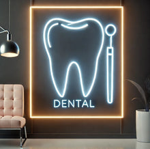 Load image into Gallery viewer, Dental neon sign, tooth neon sign, dentist office neon sign, dental clinic neon sign, orthodontist neon sign, teeth whitening neon sign, smile neon sign, open dentist neon sign, tooth LED sign