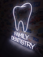 Load image into Gallery viewer, Family dentistry neon sign, molar tooth dental office neon sign
