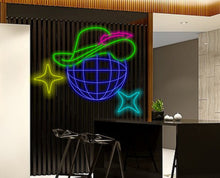 Load image into Gallery viewer, Disco ball neon sign, Disco Cowboy Sign, Cowboy Hat Sign