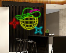 Load image into Gallery viewer, Disco ball neon sign, Disco Cowboy Sign, Cowboy Hat Sign