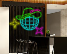 Load image into Gallery viewer, Disco ball led light, Disco Cowboy Sign, Cowboy Hat Sign