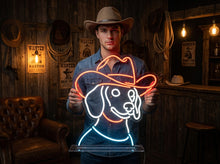 Load image into Gallery viewer, Dachshund wearing a cowboy hat neon sign, Dog neon sign, Dog in the cowboy hat neon sign, Custom Neon Sign, Personalized Animal Logo Multicolor
