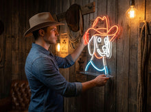 Load image into Gallery viewer, Dachshund wearing a cowboy hat neon sign, Dog neon sign, Dog in the cowboy hat neon sign, Custom Neon Sign, Personalized Animal Logo
