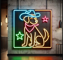 Load image into Gallery viewer, Dog Cowboy Hat neon sign, Western Pup neon sign, Ranch Dog neon sign Multicolor