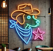 Load image into Gallery viewer, Cowboy Puppy neon sign, Country Dog neon sign, Wild West Dog neon sign Multicolor
