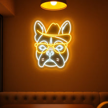 Load image into Gallery viewer, Bulldog With Hat And Glasses neon sign, Hipster Bulldog neon sign, Cool Bulldog neon sign Multicolor