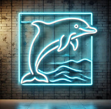 Load image into Gallery viewer, Dolphin neon light, dolphin neon sign, dolphin LED sign, dolphin neon wall art, dolphin-shaped neon light, dolphin neon light decor, custom dolphin neon sign, dolphin neon lamp, dolphin neon light sign
