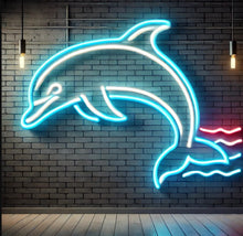 Load image into Gallery viewer, Dolphin neon light, dolphin neon sign, dolphin LED sign, dolphin neon wall art, dolphin-shaped neon light, dolphin neon light decor, custom dolphin neon sign, dolphin neon lamp, dolphin neon light sign