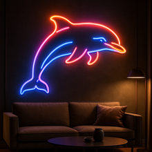 Load image into Gallery viewer, Dolphin Neon Sign, Porpoise neon sign, Marine mammal neon sign Multicolor