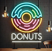 Load image into Gallery viewer, Donuts neon sign, neon donut sign, neon sign donut, donut shop neon sign, pink donut neon sign, glazed donut neon sign, aesthetic donut neon sign, donut LED sign, light up donut sign, neon doughnut sign