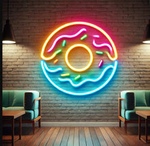 Load image into Gallery viewer, Donut neon sign, neon donut sign, neon sign donut, donut shop neon sign, pink donut neon sign, glazed donut neon sign, aesthetic donut neon sign, donut LED sign, light up donut sign, neon doughnut sign