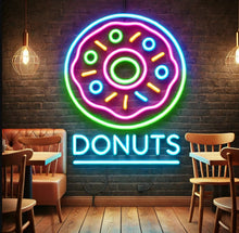 Load image into Gallery viewer, Donut neon sign, neon donut sign, neon sign donut, donut shop neon sign, pink donut neon sign, glazed donut neon sign, aesthetic donut neon sign, donut LED sign, light up donut sign, neon doughnut sign