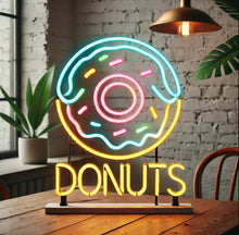 Load image into Gallery viewer, Donuts neon sign, neon donut sign, neon sign donut, donut shop neon sign, pink donut neon sign, glazed donut neon sign, aesthetic donut neon sign, donut LED sign, light up donut sign, neon doughnut sign