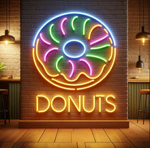 Load image into Gallery viewer, Donuts neon sign, neon donut sign, neon sign donut, donut shop neon sign, pink donut neon sign, glazed donut neon sign, aesthetic donut neon sign, donut LED sign, light up donut sign, neon doughnut sign