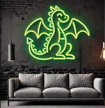 Load image into Gallery viewer, Dragon neon sign, cute dragon neon sign, small dragon neon light, dragon kid neon sign, cartoon dragon neon sign, kawaii dragon neon sign, tiny dragon neon sign, fantasy dragon neon sign, glowing dragon neon sign, adorable dragon neon light