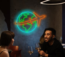 Load image into Gallery viewer, Travel neon sign, planet earth neon sign, airplane neon sign