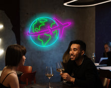 Load image into Gallery viewer, Travel neon sign, planet earth neon sign, airplane neon sign