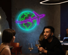 Load image into Gallery viewer, Travel neon sign, planet earth neon sign, airplane neon sign