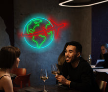 Load image into Gallery viewer, Travel neon sign, planet earth neon sign, airplane neon sign