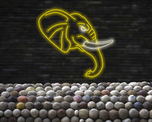 Load image into Gallery viewer, Elephant neon sign, Elephant head-shaped neon light, Lighted elephant face sign, Mammoth neon sign, Tusked animal neon sign, Giant herbivore Yellow