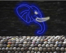 Load image into Gallery viewer, Elephant neon sign, Elephant head-shaped neon light, Lighted elephant face sign, Mammoth neon sign, Tusked animal neon sign, Giant herbivore Blue