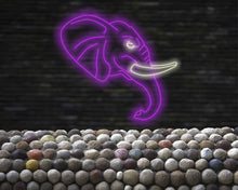 Load image into Gallery viewer, Elephant neon sign, Elephant head-shaped neon light, Lighted elephant face sign, Mammoth neon sign, Tusked animal neon sign, Giant herbivore Purple