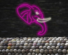 Load image into Gallery viewer, Elephant neon sign, Elephant head-shaped neon light, Lighted elephant face sign, Mammoth neon sign, Tusked animal neon sign, Giant herbivore