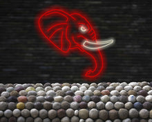 Load image into Gallery viewer, Elephant neon sign, Elephant head-shaped neon light, Lighted elephant face sign, Mammoth neon sign, Tusked animal neon sign, Giant herbivore Red