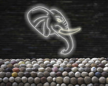 Load image into Gallery viewer, Elephant neon sign, Elephant head-shaped neon light, Lighted elephant face sign, Mammoth neon sign, Tusked animal neon sign, Giant herbivore White