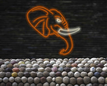 Load image into Gallery viewer, Elephant neon sign, Elephant head-shaped neon light, Lighted elephant face sign, Mammoth neon sign, Tusked animal neon sign, Giant herbivore Orange