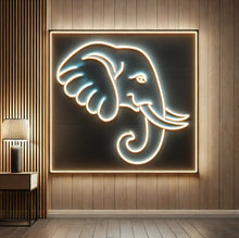Load image into Gallery viewer, Elephant neon sign, Elephant head-shaped neon light, Lighted elephant face sign, Mammoth neon sign, Tusked animal neon sign, Giant herbivore