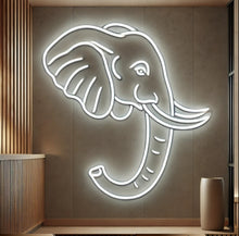 Load image into Gallery viewer, Elephant neon sign, Elephant head-shaped neon light, Lighted elephant face sign, Mammoth neon sign, Tusked animal neon sign, Giant herbivore