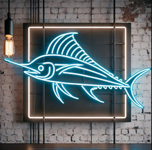 Load image into Gallery viewer, Marlin neon sign, neon marlin sign, marlin fish neon light, neon fish sign, fishing neon sign, neon marlin wall decor, LED marlin sign, marlin bar sign, neon seafood sign, blue marlin neon light