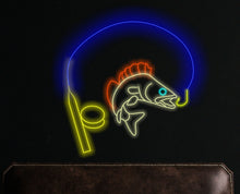 Load image into Gallery viewer, Neon sign with walleye fishing