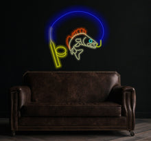 Load image into Gallery viewer, Fish neon sign, Neon sign with walleye fishing, Walleye neon sign for sale, Fishing neon sign with walleye, Fisherman's neon sign with walleye, Walleye hook