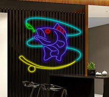 Load image into Gallery viewer, Fishing neon sign, Neon sign with fishing design, Custom fishing neon sign, Neon sign with fishing design, Neon sign for fishing enthusiasts