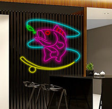 Load image into Gallery viewer, Fishing neon sign, Neon sign with fishing design, Custom fishing neon sign, Neon sign with fishing design, Neon sign for fishing enthusiasts