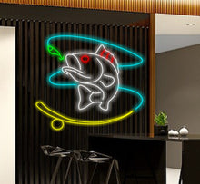 Load image into Gallery viewer, Fishing neon sign, Neon sign with fishing design, Custom fishing neon sign, Neon sign with fishing design, Neon sign for fishing enthusiasts