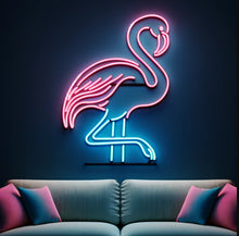 Load image into Gallery viewer, Flamingo neon light, neon flamingo light, flamingo neon sign, pink flamingo neon sign, flamingo LED neon light, flamingo shaped neon light, flamingo neon wall sign, flamingo neon decor, flamingo light up sign