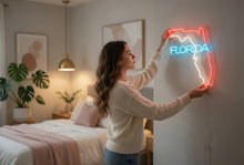 Load image into Gallery viewer, Florida state map Neon Sign, US map neon sign, Florida map neon sign, Neon Florida State Map neon sign, neon sign of the U.S. state