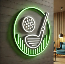 Load image into Gallery viewer, Golf Club and Ball Neon Sign, Putter neon sign, Round golf emblem neon sign