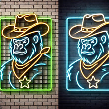Load image into Gallery viewer, Gorilla in cowboy hat Neon sign, Gorilla sherif neon light, Neon sign with gorilla, Monkey neon light