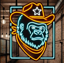 Load image into Gallery viewer, Gorilla in cowboy hat Neon sign, Gorilla sherif neon light, Neon sign with gorilla, Monkey neon light