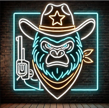 Load image into Gallery viewer, Gorilla in cowboy hat Neon sign, Gorilla sherif neon light, Neon sign with gorilla, Monkey neon light