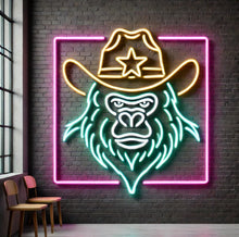 Load image into Gallery viewer, Gorilla in cowboy hat Neon sign, Gorilla sherif neon light, Neon sign with gorilla, Monkey neon light