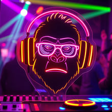 Load image into Gallery viewer, Gorilla Neon Sign with Headphones – Cool DJ Neon Light for Bar, Studio or Man Cave Decor
