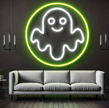 Load image into Gallery viewer, Ghost in Circle Neon Sign, Spooky specter neon sign, Circular phantom neon sign
